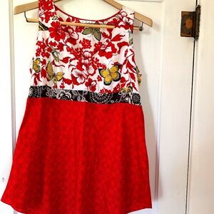 CAbi 100% Silk Sleeveless Multicolor Floral Butterfly Tank Tunic Blouse